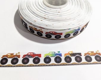 3 Yards of 7/8" Ribbon - Multi-Colored Monster Trucks #10753