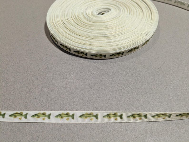 Bass Fish Ribbon: 3/8 Inch Polyester Grosgrain Trim - 3 Yards image 1