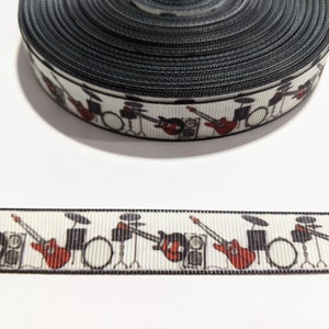 Musical Instrument Grosgrain Ribbon: Black, Red, and White Trim, 3 Yards - 5/8&quot; Wide