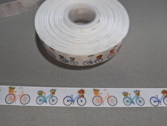 Bicycle Grosgrain Ribbon: 7/8", Colorful Bike Print Trim, 3 Yards