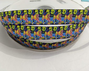 Alien Ribbon 7/8 Inch Grosgrain Sew On Trim 3 Yards Continuous Cut Outer Space Sci-Fi Green Alien Psychedelic Hair Bow Craft Supplies