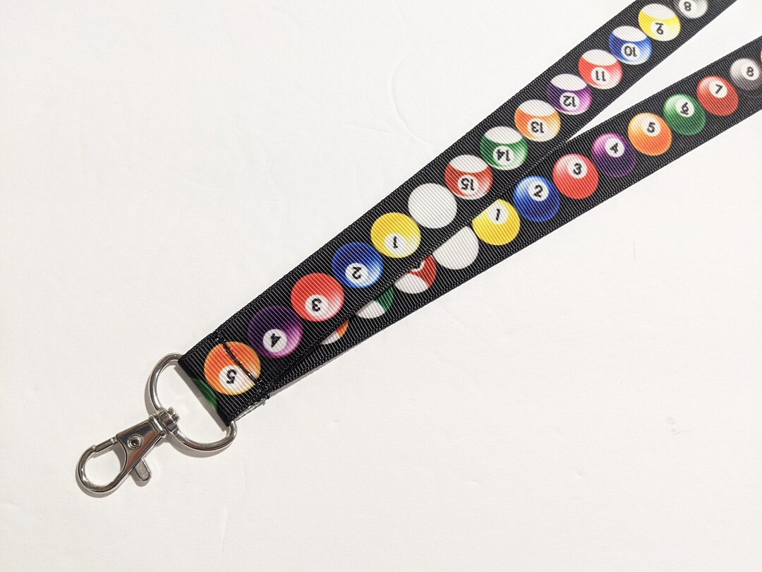 Billiards Ball ID Lanyard: 1-inch Wide Grosgrain Ribbon, Breakaway ...