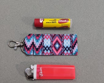 Aztec Lip Balm Holder | Turquoise Pink Lip Balm Pouch | Fun Lighter Case | Lip Balm Keeper | Lighter Pouch Clip On | Small Clip On Pouch