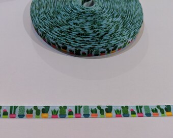 Cactus Ribbon: 3/8 Inch Aqua Blue Polyester Grosgrain, Desert Theme (3 Yards)