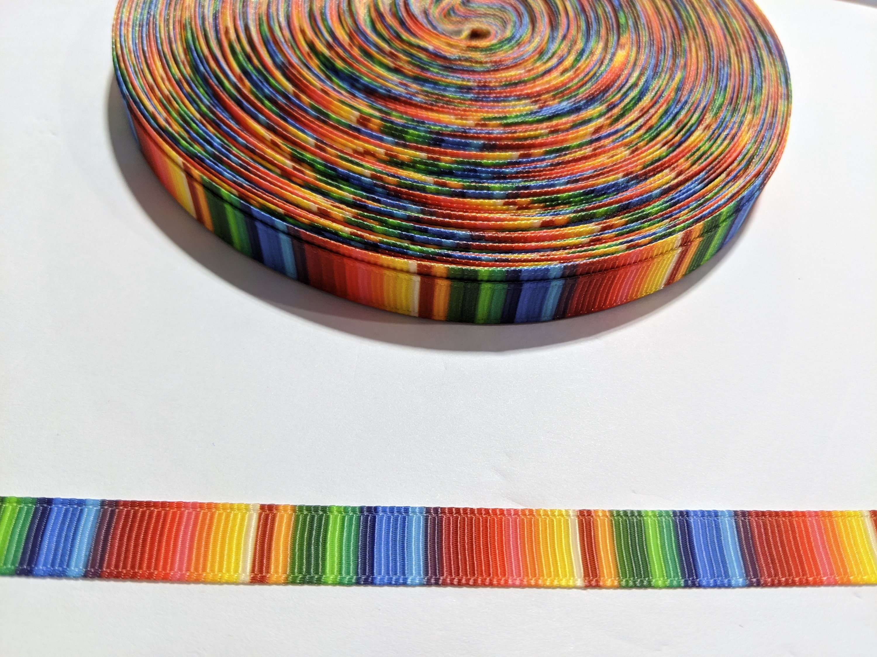 3 Yards of 3/8 Inch Wide Ribbon | Rainbow Serape Ribbon | Narrow Ribbon | Decorative Ribbon | Serape Mexican Blanket Stripes  #10708