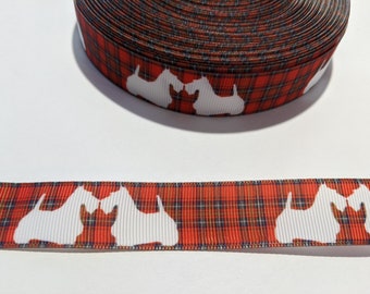Scottish Terrier Plaid Ribbon: 7/8" Grosgrain Trim, 3 Yards