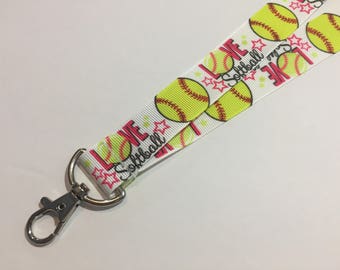 Softball Lanyard: 1-Inch Grosgrain Ribbon, Double Sided ID Badge Holder, (1" Wide)