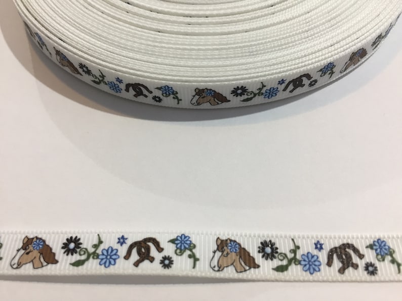 3 Yards of 38 Ribbon Cute Horses with Flowers #10038