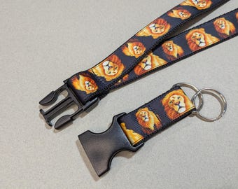 Lion Keychain Lanyard: King of the Jungle, Breakaway Safety Buckle Option, 1" Wide