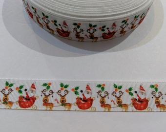 3 Yards of 7/8" Ribbon - Santa and His Sleigh with Reindeer #10581