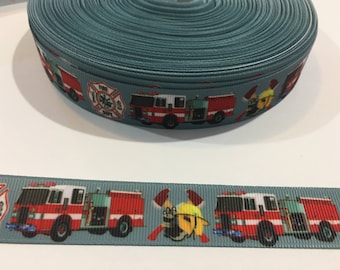 3 Yards of 7/8" Ribbon - Gray Fire Truck #10392