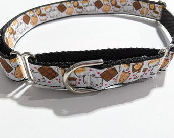 Smores Dog Collar: Camping Food Print, Adjustable Martingale Collar, (1" Wide)