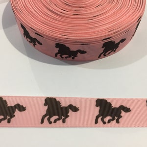 3 Yards of 7/8&quot; Ribbon - Pink with Brown Horses #10588 - Decorative Tape, Sew on Trim, Junk Journal Add On