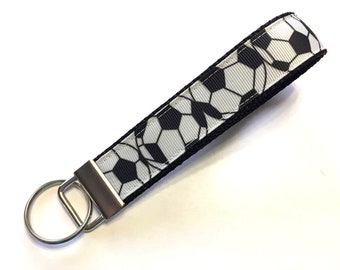 Soccer Ball Keychain, 3" or 6" Wristlet, Strap Key Fob, You Pick Strap Color