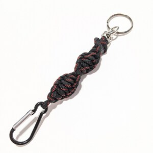 Black and Red Knotted with a Twist Paracord Keychain with Carabiner Clip