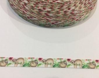 3 Yards of 3/8 Inch Wide Ribbon | Sloth Ribbon | Animal Narrow Ribbon | Cute Ribbon | Lazy Sloth #10037