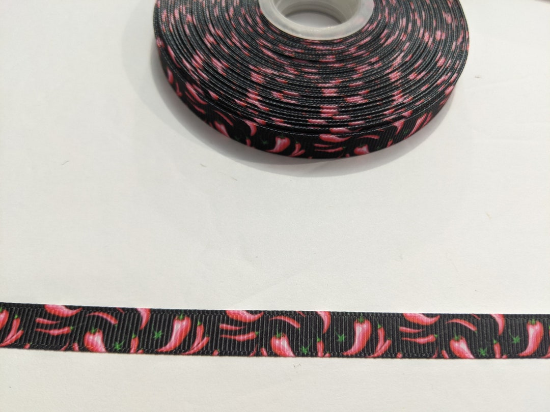 Pepper Ribbons Chili Pepper Grosgrain Ribbon: 3/8 Inch, Red Peppers Print Trim - 3 ...