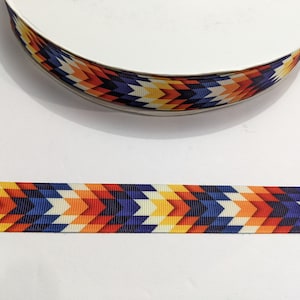 1 mètre de ruban de 7/8 po. (nouvelle couleur et nouvelle dimension) Sud-ouest aztèque or orange bleu #10295