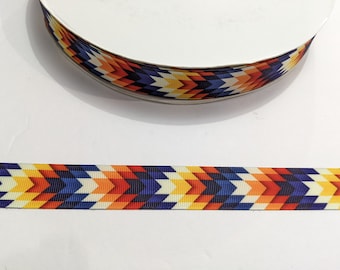 Southwest Aztec Grosgrain Ribbon: Gold, Orange & Blue (7/8") 3 Yards