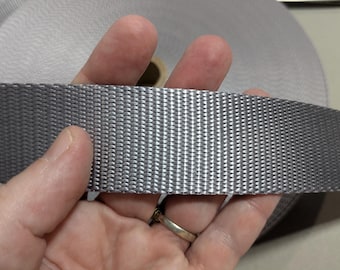 1.5 Inch Heavy Duty Nylon Webbing by the Yard, Light Gray Strapping for Bags, Belts, Dog Collar, and Outdoor Gear, 5 or 10 Yard Craft Supply