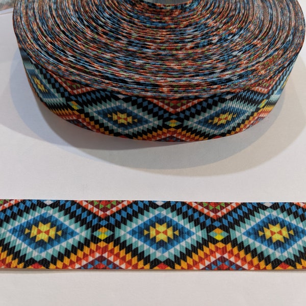 3 Yards of 1" Ribbon - Turquoise and Orange Diamonds Make an Aztec Pattern #10384