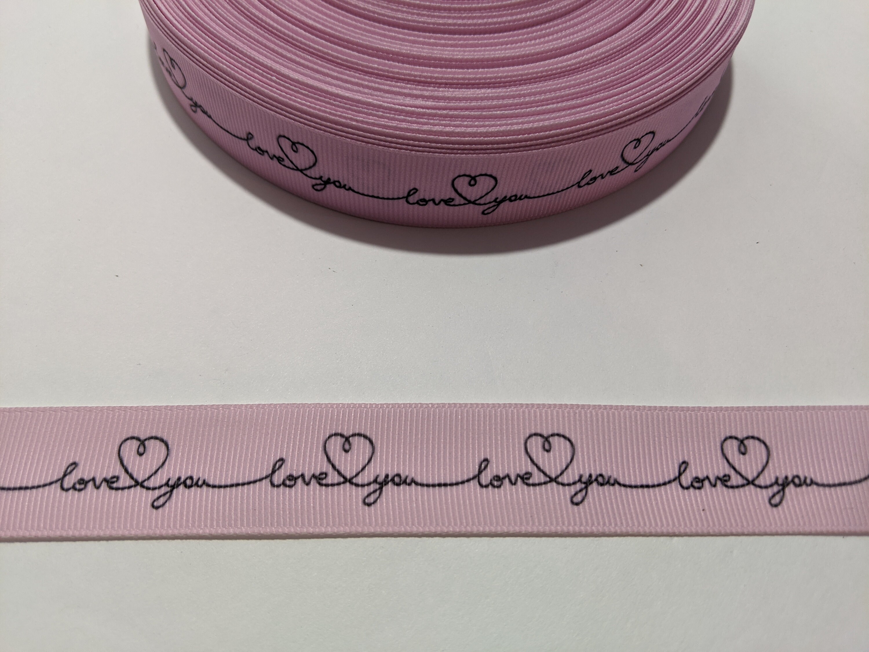Pink Grosgrain Ribbon: Love You Heart Print, 7/8 Inch, 3 Yards Decorative Trim