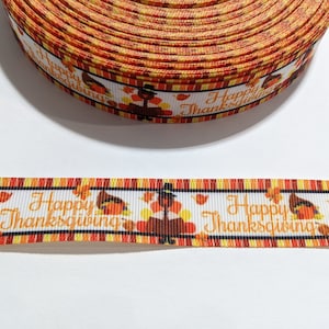 3 Yards of 7/8&quot; Ribbon - Happy Thanksgiving with Turkeys #10747 - Decorative Tape, Sew on Trim, Junk Journal Add On
