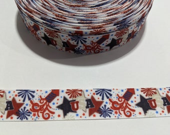 Patriotic USA Stars Grosgrain Ribbon - 7/8 Inch Trim, 3 Yards