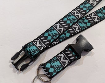Aztec Keychain Lanyard: Detachable Breakaway Safety Buckle, (1" Wide)