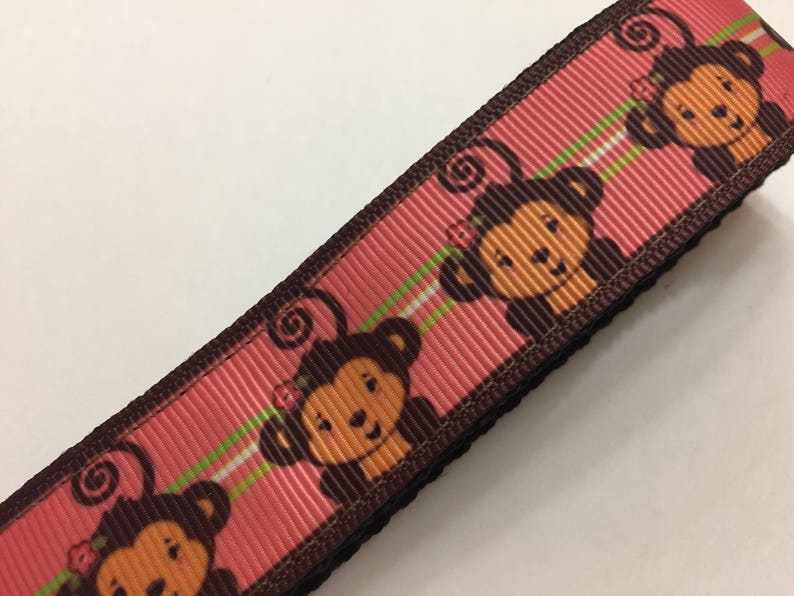 Handmade Adorable Monkeys on Pink Key Fob Keychain wristlet