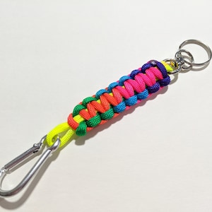 Bright Colorful Knotted Paracord Keychain with Carabiner Clip