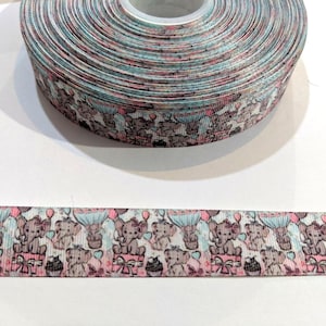 1 mètre de ruban de 2,5 cm - Adorables éléphanteaux #10584 - Ruban adhésif décoratif, garniture à coudre, journal indésirable à ajouter