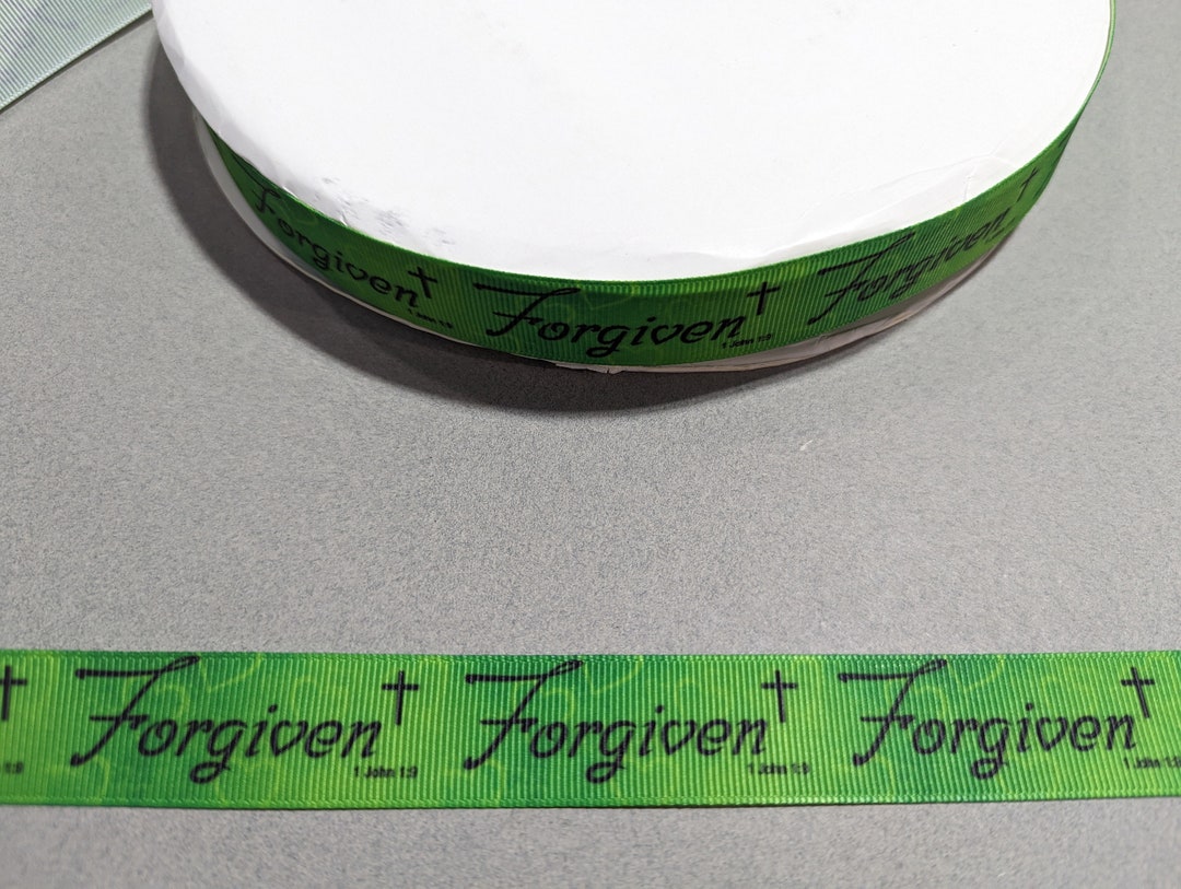 Scripture Verse Ribbon Forgiven Bible Verse Grosgrain Ribbon - 3 Yards Trim, (7/8