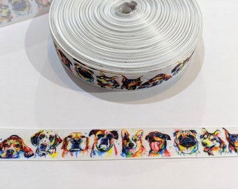 3 Yards of 7/8" Ribbon - Artsy Dogs Modern Paintings #10293