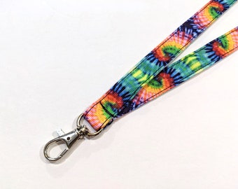 Darker Hippy Tie Dye Handmade Double Sided 5/8" Wide ID Lanyard with a Lobster Claw Clasp or Clip with a Break Away Option