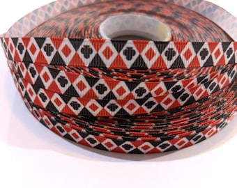 3/8" Poker Card Suit Grosgrain Ribbon by the Yard, Casino Night Playing Card Trim for Crafts, Miniature Bows, and Scrapbooking, 3 Yards