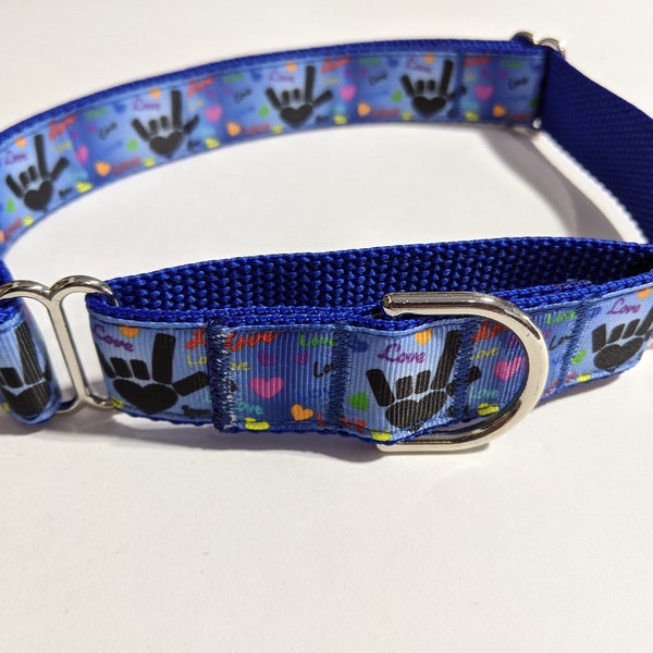Sign Language Martingale Collar | I Love You Dog Collar | 1 Inch Wide Collar | Adjustable Dog Collar | Cute Puppy Gift | Puppy Collar