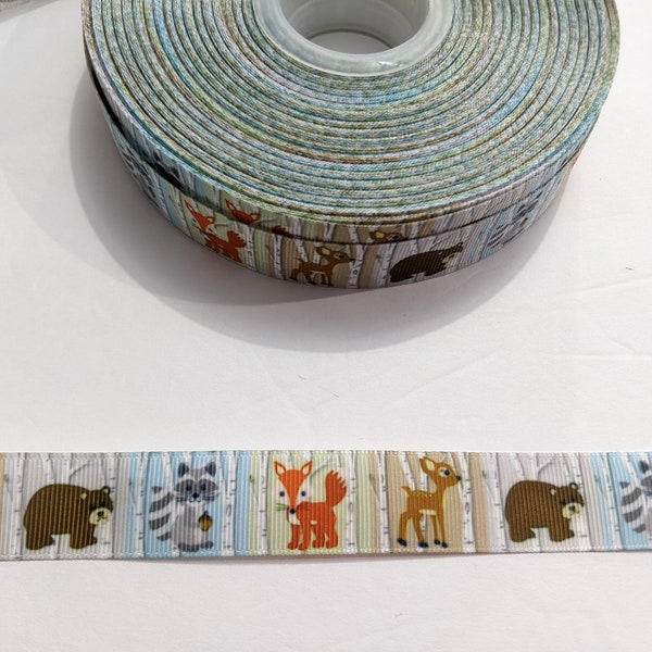 3 Yards of 7/8" Ribbon - Adorable Cartoon Woodland Animals #11258