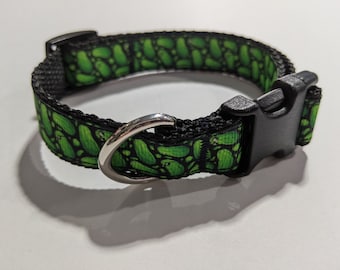 Dog Collar Green Pickles Handmade 3/4" Wide Adjustable Pet Collar
