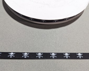 Skull Ribbon: 3/8 Inch Black & White Grosgrain Ribbon - 3 Yards Decorative Trim