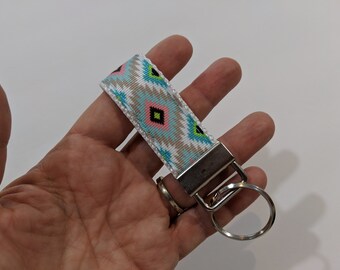 Keychain Turquoise and Gray Southwest Aztec Mini Keychain Finger Fob Key Chain 1" Wide