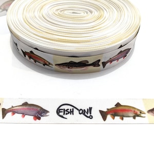 Fishing Bass & Trout Grosgrain Ribbon - 7/8" - 3 Yards