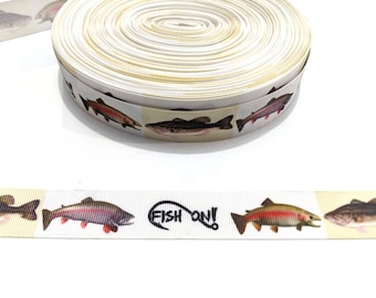 Fishing Bass & Trout Grosgrain Ribbon - 7/8" - 3 Yards