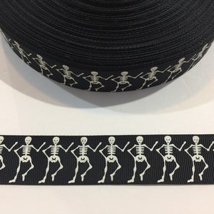 3 Yards of 1&quot; Ribbon - Glow in the Dark Skeleton #10613 - Decorative Tape, Sew on Trim, Junk Journal Add On