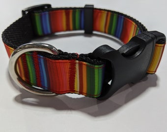 Rainbow Serape Dog Collar, Striped Dog Collar, 1 Inch Wide Collar Adjustable Dog Collar, Striped Dog Collar, New Puppy Gift, Dog Lover Gift