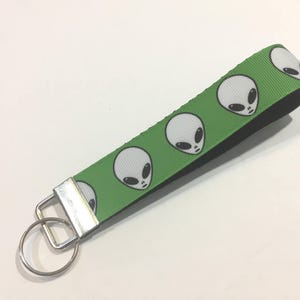 Alien Martian UFO 6" Keychain Wristlet or 3" Finger Fob, Green Outer Space Key Fob, Sci-Fi Geek Gift, Backpack Zipper Pull, 1 Inch Wide