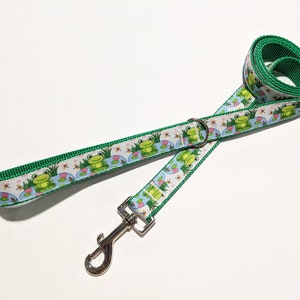 Frog Dog Leash: Lily Pad Print, 1-Inch Wide, Choose Your Length