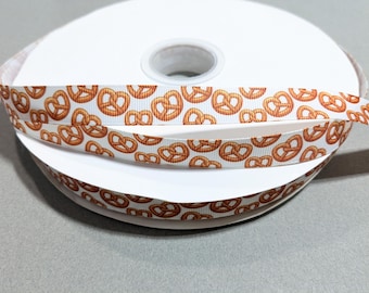 Pretzel Ribbon, 5/8 Inch Grosgrain Sew On Trim, 3 Yards Continuous Cut, Oktoberfest German Food Snack Hair Bow Craft Supplies