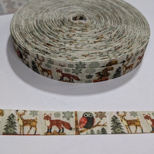 1 mètre de ruban de 5/8 po. - Animaux de la forêt de Noël à carreaux n° 10777 - Ruban adhésif décoratif, garniture à coudre, journal indésirable