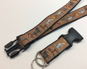 Horses Detachable Keychain Lanyard, 1 Inch Wide and 22 Inches, Choose The Breakaway Buckle for Safety